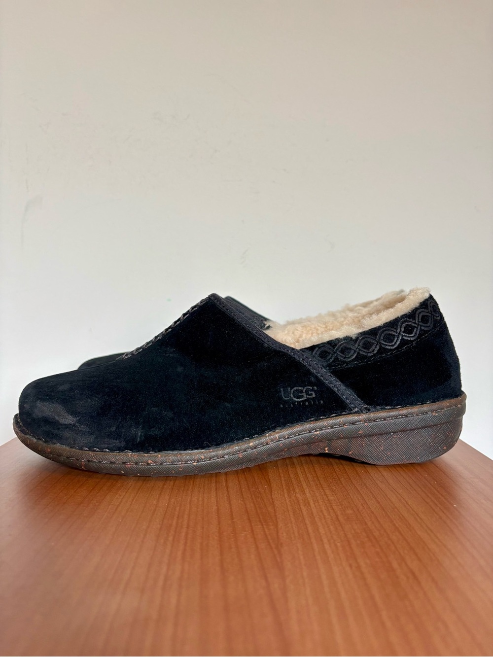 UGG Bettey Black Suede Shearling-Lined Slip-On Clogs Women's shoe size 11